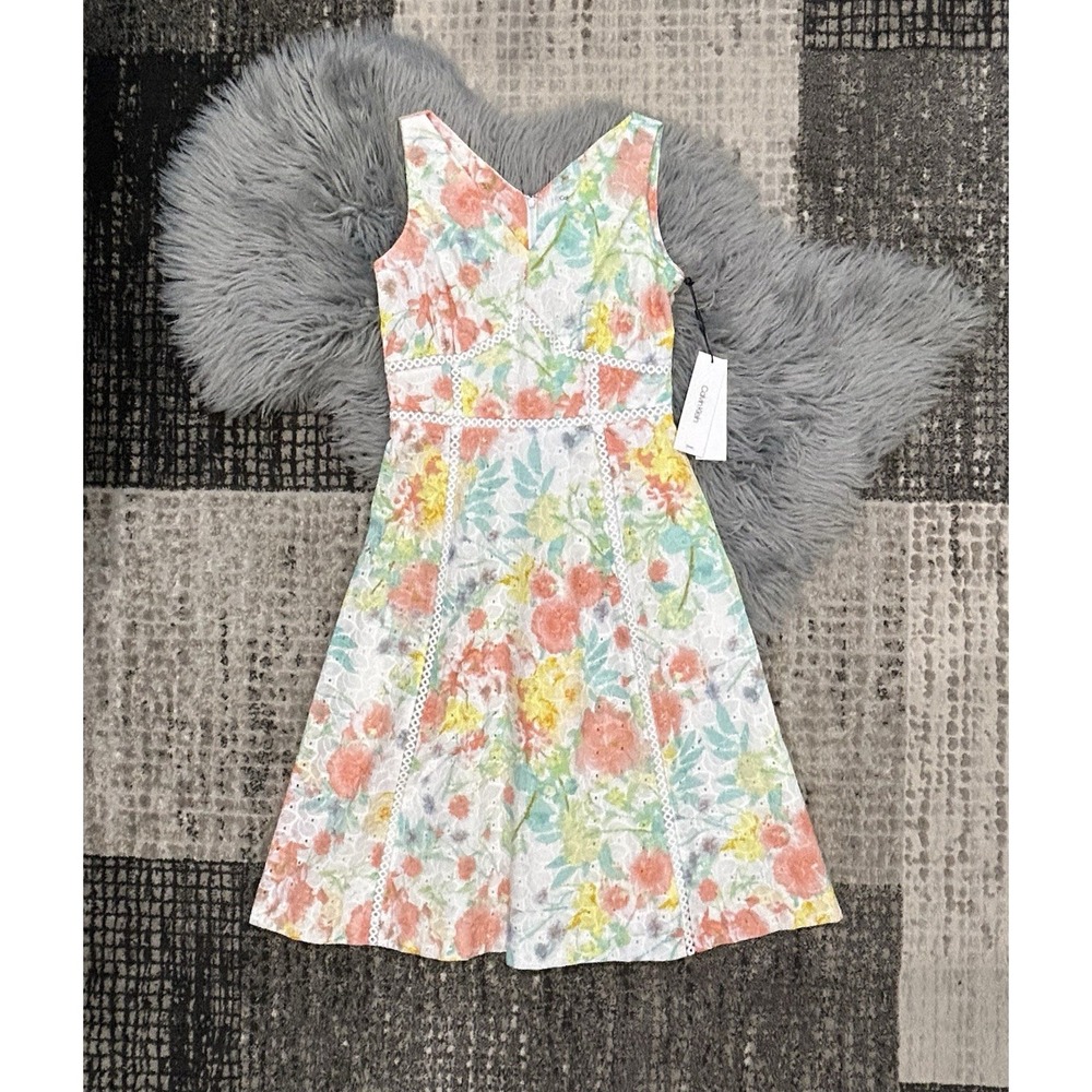 Calvin Klein Women's Sleeveless Pastel Floral Eyelet Dress Size 2 NWT ($139)